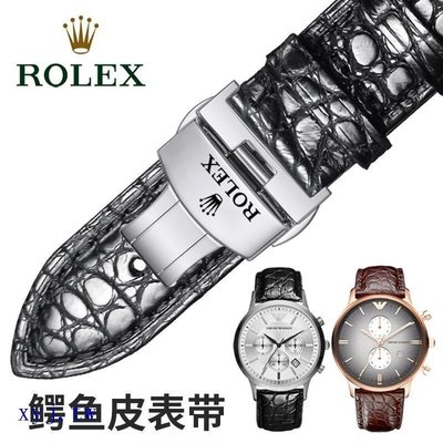 現貨熱銷-經典~Rolex手錶帶鱷魚皮日誌型迪通拿綠黑水鬼遊艇名仕真皮錶鏈