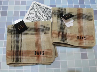 美家園日本生活館~日本製 DAKS 毛巾布 手帕/小方巾~ 25*25公分~駝色格紋