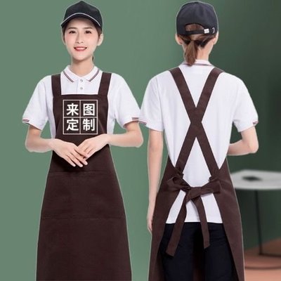 熱銷 圍裙定制logo印字廚房餐廳工作服做飯定做加長日式圍裙女透氣上班