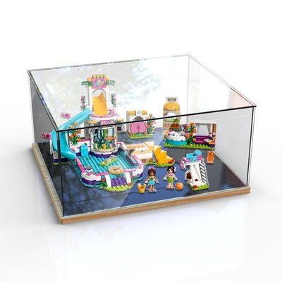 LEGO41313心湖城夏季游泳池積木手辦模型收納盒透明防塵-雙喜生活館