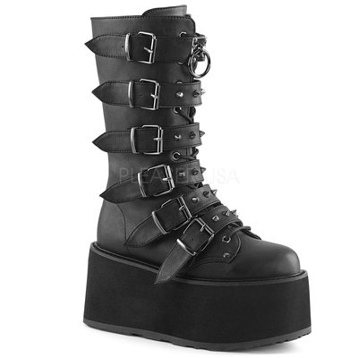 Shoes InStyle《三吋》美國品牌 DEMONIA 原廠正品龐克歌德金屬板厚底楔型中長馬靴 有大尺碼『黑色』