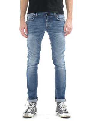 (預購商品) nudie GRIM TIM ORANGE CLOUD 淺藍 刷白 合身 窄管 義製 牛仔 丹寧 牛仔褲