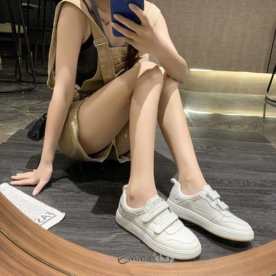 EmmaShop艾購物-韓國同步上新-真皮懶人魔鬼氈板鞋/小白鞋/休閒鞋