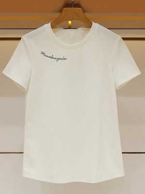 TANG KOREA 正韓 圓領短袖鑲鉆字母通勤百搭純色T恤女裝上衣