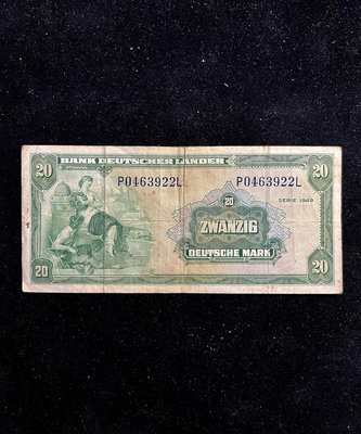 德國1949年20馬克 ABNC代印 初版 罕見品種 流通品 錢幣 紙幣 紙鈔【悠然居】683