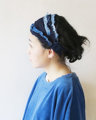 日本製ブロッコリー藍染拼布髮帶/fog linen work muji 45rpm nest robe sou sou