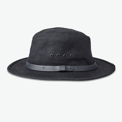 【美國Filson】TIN CLOTH PACKER黑色 經典油蠟布漁夫帽 油布帽 遮陽帽 釣魚帽 牛仔帽帆布帽 美國製