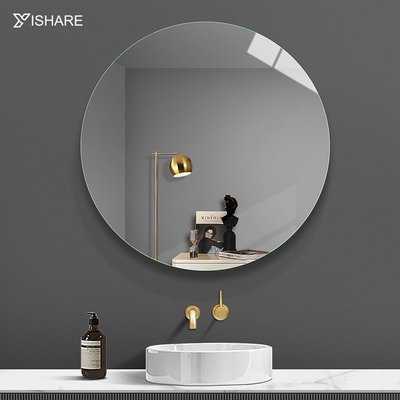 Yishare 壁掛浴室鏡正圓形衛生間鏡子洗手間化妝鏡懸掛衛浴鏡子   可開發票