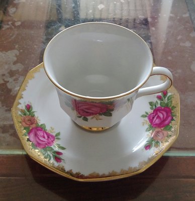 老件德國古典玫瑰金咖啡杯組杯口徑約7.5cm