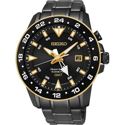 SEIKO Kinetic GMT 二地時區人動電能腕錶(黑/44mm) 5M85-0AA0SD(SUN026J1)