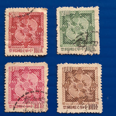 【大三元】臺灣舊票-常89一版雙鯉圖郵票-銷戳票4枚