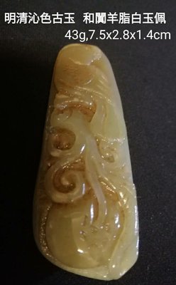 明清古玉 和闐浮雕螭龍紋羊脂白玉玉珮