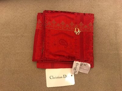 Christian Dior 紅色 刺繡 法國製 領巾 新品