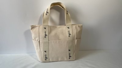 【MOMO全球購】agnes b日本ab帆布包女字母橫款時尚單肩手提包超大容量媽咪包托特包