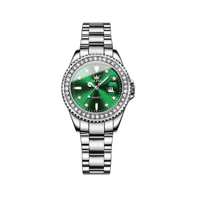 女士手錶 勞力士 不鏽鋼錶帶 鑲嵌鑽石的手錶 OLEVS 9945 豪華時尚女士石英錶