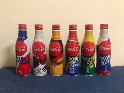「世界杯足球⚽️賽」可口可樂主題250ml限量鋁瓶-1998、2002、2006、2010、2014、2018，共6瓶