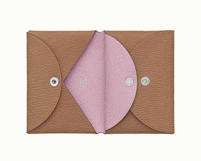［現貨在台］Hermes Calvi Duo Cardholder 名片夾 卡夾 零錢袋 Mysore 雀木色拼錦葵紫粉色  男女適用