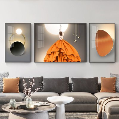 客廳裝飾畫現代簡約抽象北歐輕奢沙發背景墻掛畫晶瓷三聯人物掛畫 自行安裝 中大號尺寸議價