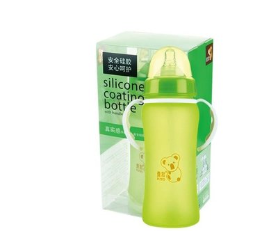 硅膠奶瓶喜多無鉛寬口徑安全耐高溫硅膠防爆重力球防漏流線型玻璃奶瓶-雙喜生活館