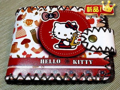 【 金王記拍寶網 】558 Hello Kitty 凱蒂貓 復古風 手縫短夾 手工皮夾 女用 男用 中性 市面罕見稀少