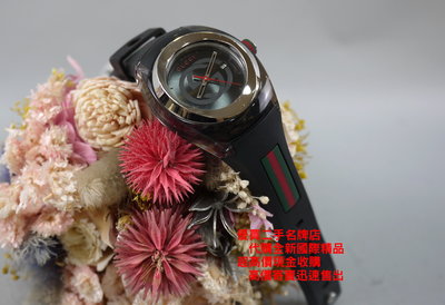 優買二手精品名牌店 GUCCI GG LOGO SYNC 36MM 黑 橡膠 運動 綠紅綠 錶帶 石英 錶 手錶 美品II