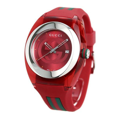 GUCCI YA137103A 古馳 手錶 46mm 紅色面盤 紅色橡膠錶帶 男錶