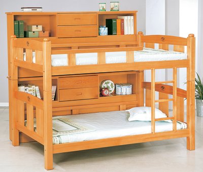【風禾家具】EF-129-1@BBW檜木色3.5尺側櫃+雙層床【台中市區免運送到家】上下舖+側櫃 兒童雙層床 傢俱