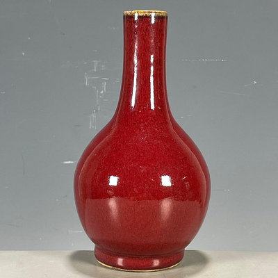 D79  郎紅釉單色釉賞瓶花瓶擺件 瓷瓶 窯瓷 青白瓷【古玩典藏】15308