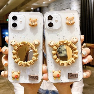 OPPO手機殼 小熊補妝鏡子適用OPPOReno6手機殼Reno5透明4se軟3Pro卡通R15/R17