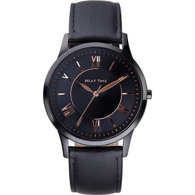 【金台鐘錶】RELAX TIME 經典學院風格腕錶 皮錶帶 黑x玫瑰金時標 36mm (RT-58-9L)