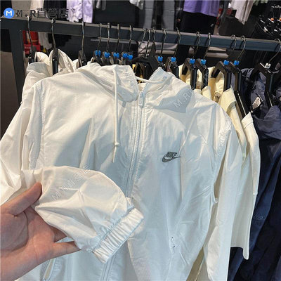 Nike 耐吉 正品耐克外套男2023夏季薄款防風防曬運動白色連帽夾克FB7805-100