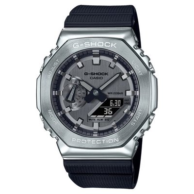 全新台灣卡西歐公司貨G-SHOCK 百搭銀黑 金屬潮流運動八角型腕錶 GM-2100-1A 歡迎詢問ㄧ年保固