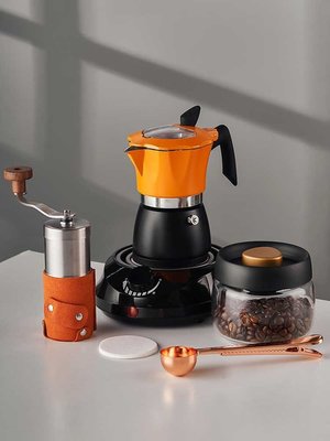 現貨 手磨咖啡機套裝咖啡豆研磨機煮咖啡摩卡壺手搖磨豆機電動研磨器~特價