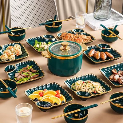年貨北歐陶瓷拼盤餐具組合碗碟套裝家用創意套盤盤子拼盤過年團圓