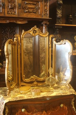 【家與收藏】賠售特價稀有珍藏歐洲古董法國古典華麗精緻巴洛克花卉浮雕三面鏡/桌鏡14