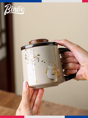 哈哈杯陶瓷泡茶杯子辦公室水杯茶水分離家用熊貓主人杯茶具咖啡用~半島鐵盒
