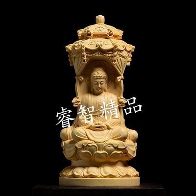 和風美物 黃楊木 三面雕刻 娑婆三聖 地藏王菩薩 阿彌陀佛 觀音菩薩 法像莊嚴（GA-5177）
