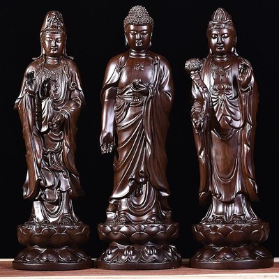 【熱賣下殺】黑檀木雕擺件西方三圣實木質雕刻家居客廳佛像供奉工藝禮品