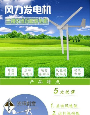 3KW小型風力發電機 風光互補風能發電設備家用220V風機控制逆變器-騰輝創意