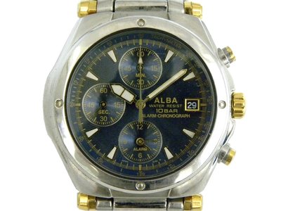 [專業模型] 三眼錶 [ALBA B2941] 精工副廠-雅柏三眼賽車計時錶[藍面+日期]計設/時尚/軍錶
