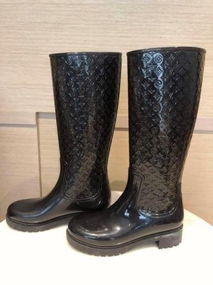 專櫃正品 LV 二手壓紋雨鞋 適合平常24/37.5 黑色