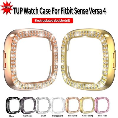 適用於 Fitbit Sense Versa 4 錶殼保護框架防水智能手錶配件的豪華雙鑽石 PC 保護套
