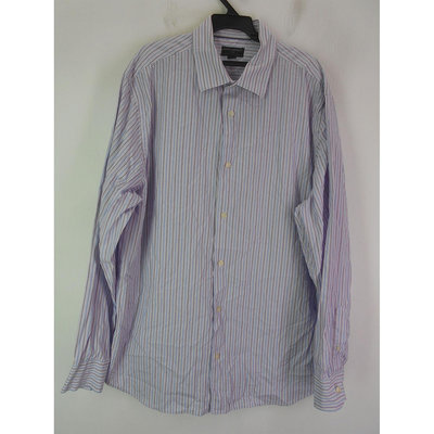 男 ~【BANANA REPUBLIC】白色+水藍色+水紫色條紋休閒襯衫 XL號(4C166)~99元起標~