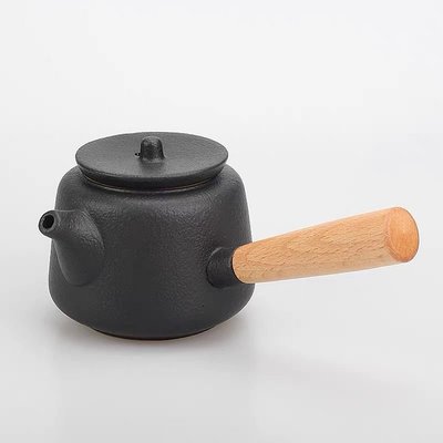鑄鐵壺處理實木側把黑陶家用泡茶器180ml中式復古簡約風速賣通~爆款