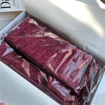 Dior/迪奧圍巾新款雙面LOGO印花真絲羊絨圍巾紅色