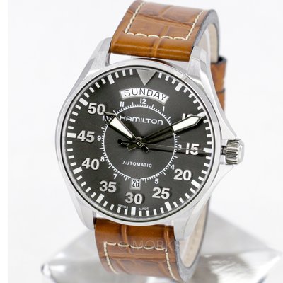HAMILTON H64615585 漢米爾頓 手錶 機械錶 42mm 飛行錶 灰色面盤 咖啡色皮錶帶 男錶女錶