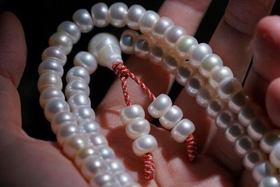 歐尼飾品~山海國高品質強光珍珠108顆佛珠算盤珠扁珠純天然淡水珍珠項鍊