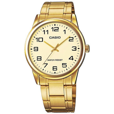 【金台鐘錶】CASIO卡西歐 MTP-V001G-9B 數字指針錶款 38mm 生活防水 金面 (男錶)