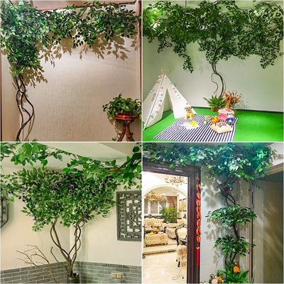 現貨 綠植仿真樹葉樹枝樹藤綠植藤蔓客廳室內造景假花藤條吊頂植物墻面裝飾簡約