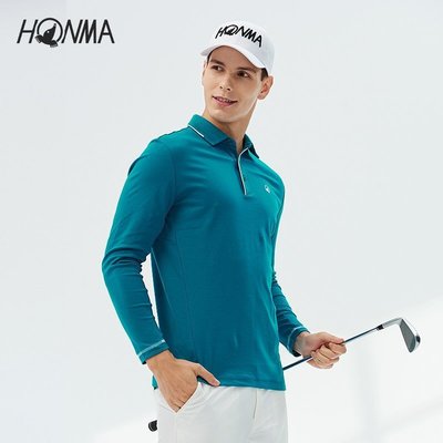 高爾夫HONMA新款高爾夫男裝長袖T恤Polo衫按扣領巾快干高彈舒適運動~特價